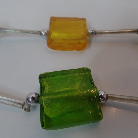 Unbranded Brightly Colored Square Glass & Silvertone Necklace 28" Long - Picture 6 of 8